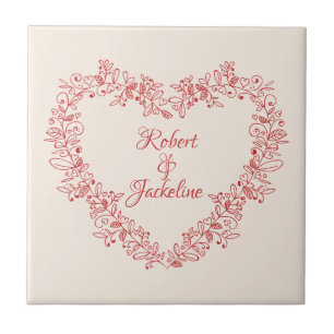 Red Heart Floral Elegant Vintage Valentines Day Tile