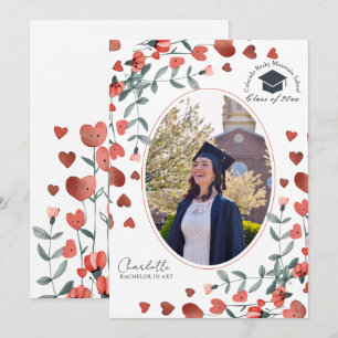 Red Heart Floral Photo Graduation Announcements