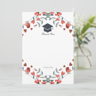 Red Heart Floral Photo Graduation Thank You Invitation