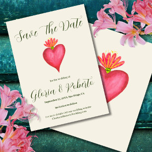 Red Heart & Flower Mexican Wedding Save the Date Invitation