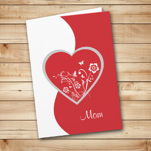 Red Heart Flower Mom Birthday Card