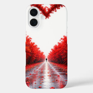 Red Heart Forest Path – Autumn Love Nature Design iPhone 16 Case