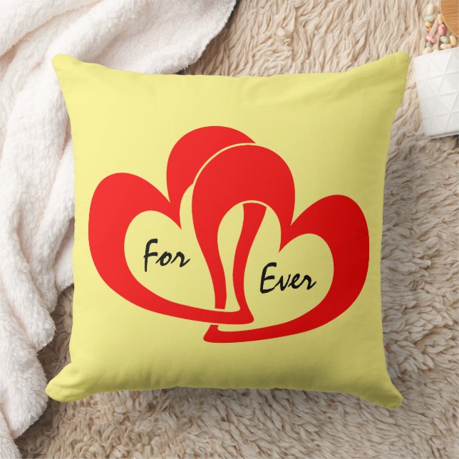 Red Heart Forever Custom Valentines Day Throw Pillow (Blanket)