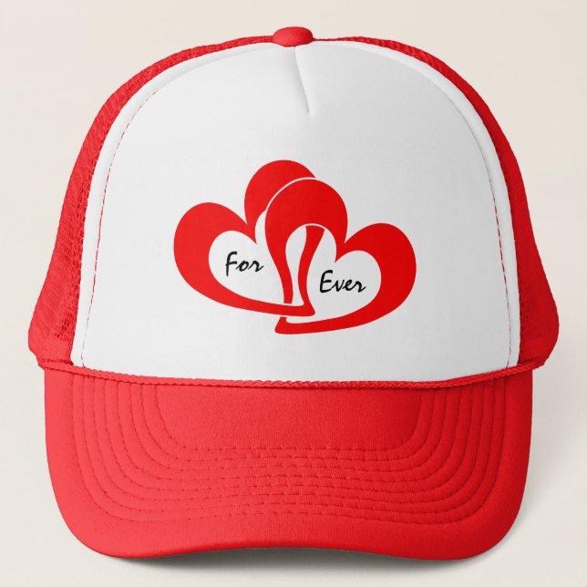 Red Heart Forever Custom Valentines Day Trucker Hat (Front)