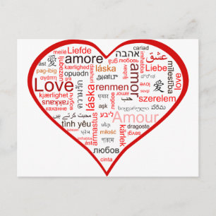 Red Heart full of Love in many languages Postcard