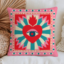 Red Heart Funky Evil Eyes Bohemian Pink Maximalist