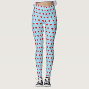 Red Heart Girly Fun Balloon Pattern Light Blue Leggings