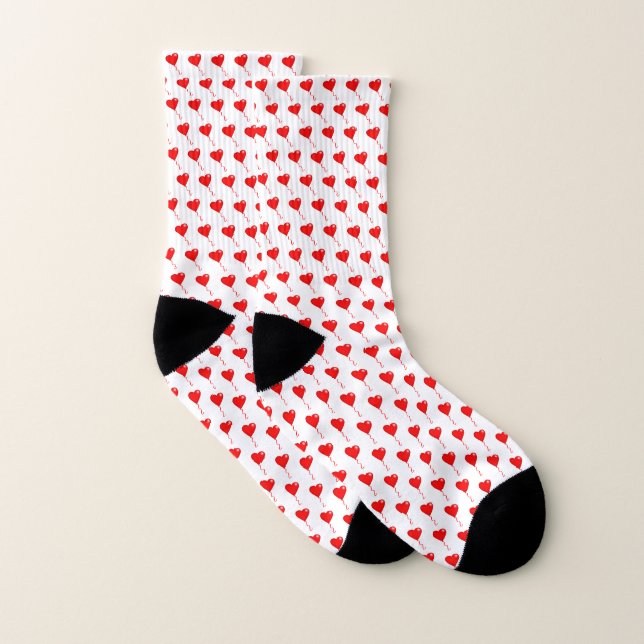 Red Heart Girly Fun Chic Balloon Pattern White Socks (Pair)
