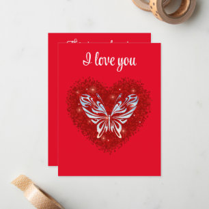 Red heart glitter butterfly card