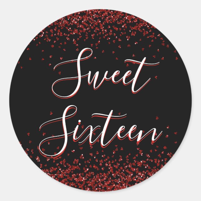 Red Heart Glitter Sweet Sixteen Envelope Seal (Front)