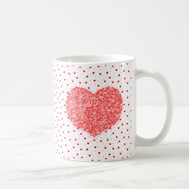 Red Heart Glitter Texture & Hearts Pattern Coffee Mug (Right)