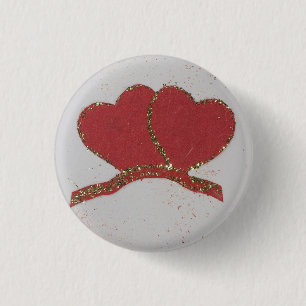 Red heart gold sparkle Valentine's 1 Inch Round Button
