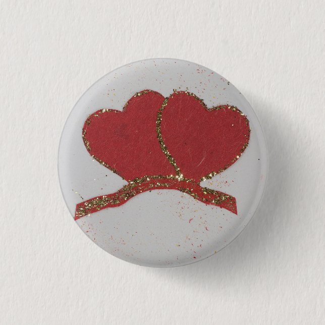 Red heart gold sparkle Valentine's 1 Inch Round Button (Front)
