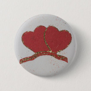 Red heart gold sparkle Valentine's 2 Inch Round Button
