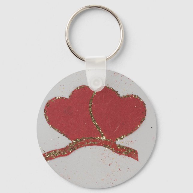 Red heart gold sparkle Valentine's Keychain (Front)