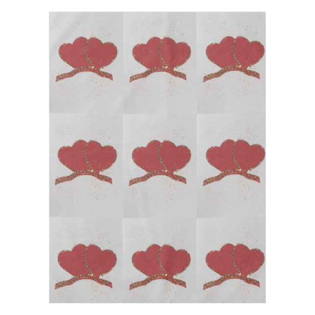 Red heart gold sparkle Valentine's Tablecloth (Front)