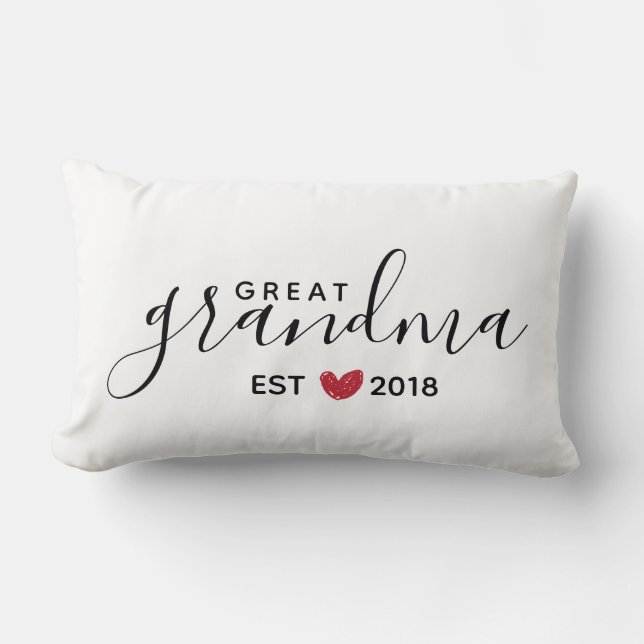 Red Heart Great-Grandma Established Year Lumbar Pillow (Front)