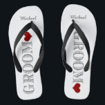 Red Heart Groom's Flip Flops<br><div class="desc">Fun,  custom wedding flip flops</div>
