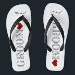 Red Heart Groom's Flip Flops<br><div class="desc">Fun,  custom wedding flip flops</div>