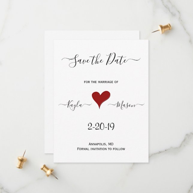Red Heart | Hand Lettered Custom Wedding Save The Date (Front/Back In Situ)