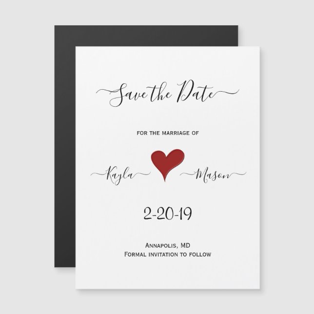 Red Heart | Hand Lettered Magnetic Save the Date (Front/Back)