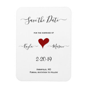 Red Heart Hand Lettered Wedding Save the Date Magnet