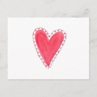 Red Heart Hand Painted Watercolor Valentine's Day Postcard
