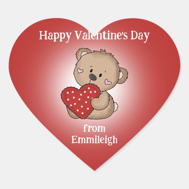 Red Heart Happy Valentine's Day Cute Bear Gift Bag Heart Sticker (Front)