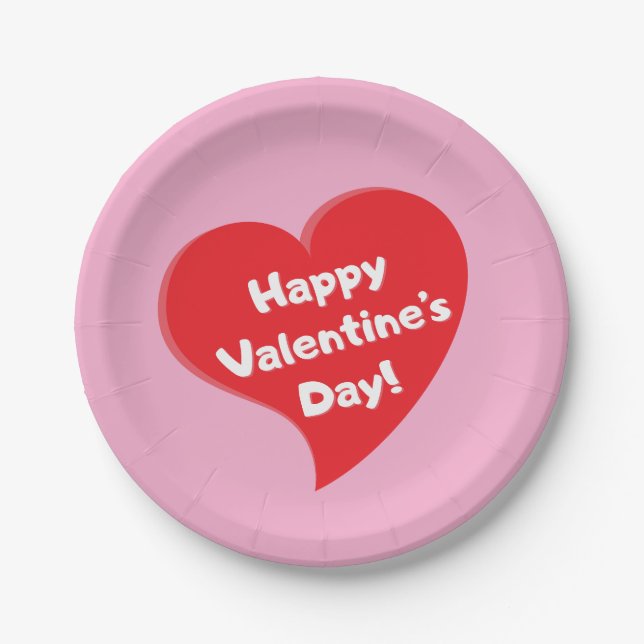 Red Heart Happy Valentine's Day Paper Plates (Front)