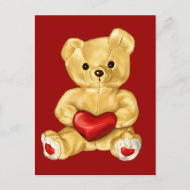 Red Heart Hypnotizing Cute Teddy Bear Postcard (Front)