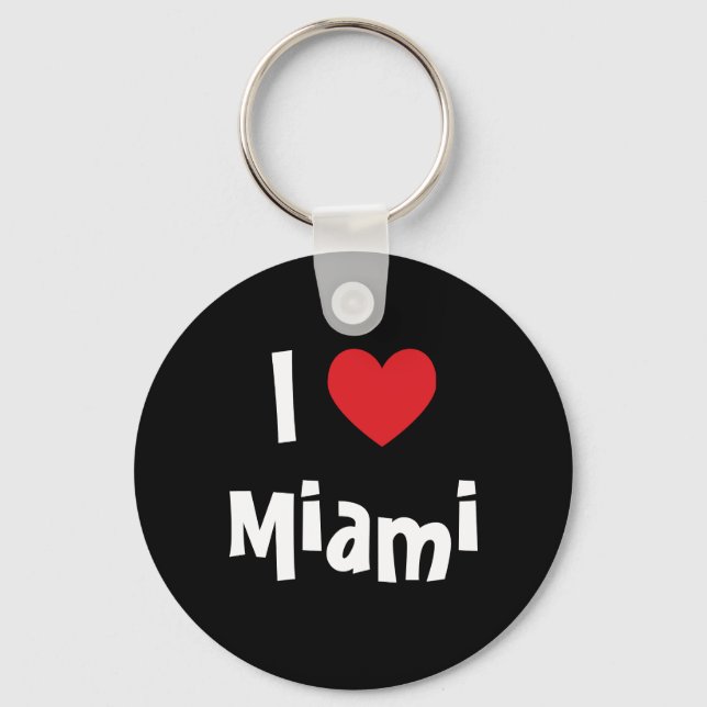 Red Heart I Love Miami Black Keychain (Front)