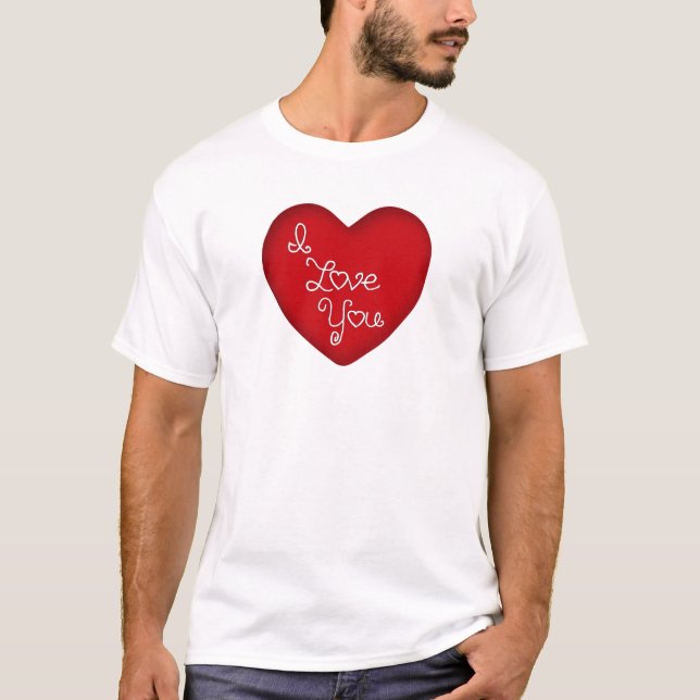 Red Heart I Love You White T-Shirt S M L XL 1X 2X (Front)