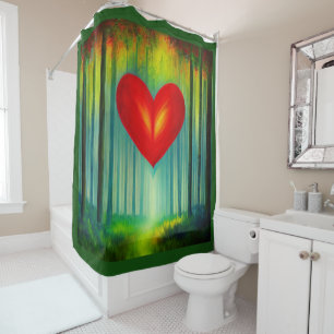 Red Heart in an Autumn Forest Shower Curtain