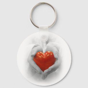 Red Heart in Hands, I Love You Shape Keychain