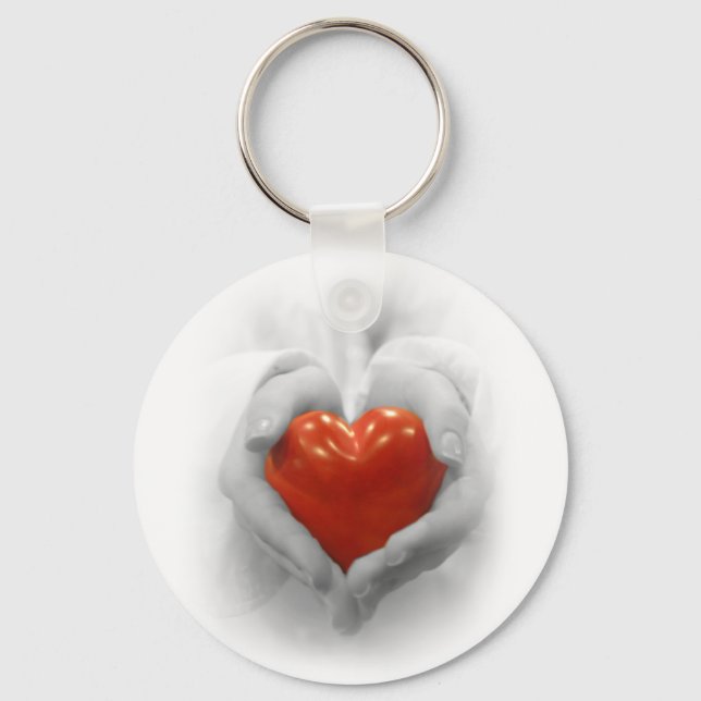 Red Heart in Hands, I Love You Shape Keychain (Front)