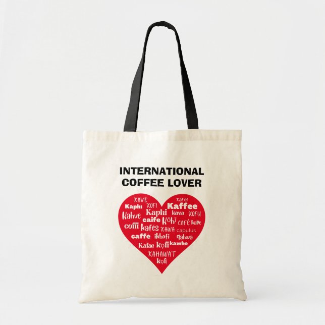 Red Heart INTERNATIONAL COFFEE LOVER Tote Bag (Front)