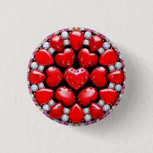 Red Heart Jewellery Circle 1 Inch Round Button