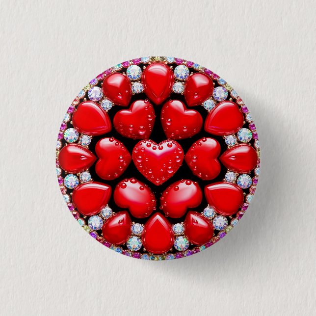 Red Heart Jewellery Circle 1 Inch Round Button (Front)