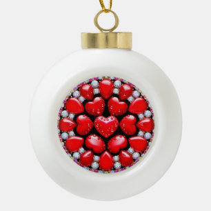 Red Heart Jewellery Circle Ceramic Ball Christmas Ornament