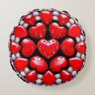 Red Heart Jewellery Circle Round Pillow