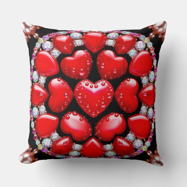 Red Heart Jewellery Circle Throw Pillow (Front)