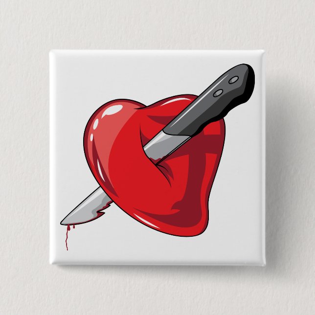 Red Heart Knife In Hearts Love 2 Inch Square Button (Front)