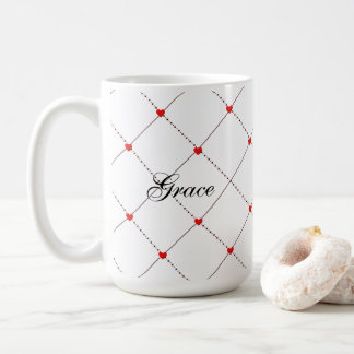 Red Heart Lattice Pattern Name & message Design Coffee Mug