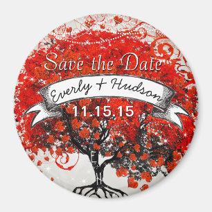 Red Heart Leaf Tree Save the Date Under Stars Magnet