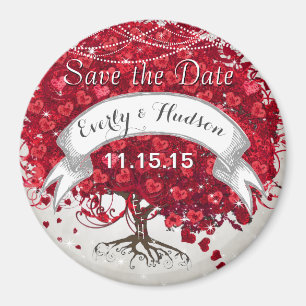 Red Heart Leaf Tree Save the Date Winter Fall Magnet