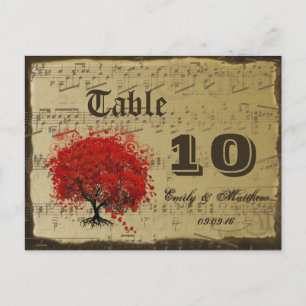 Red Heart Leaf Tree Table Number Card