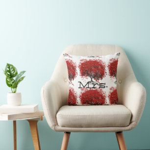 Red Heart Leaf Tree Throw Pillow