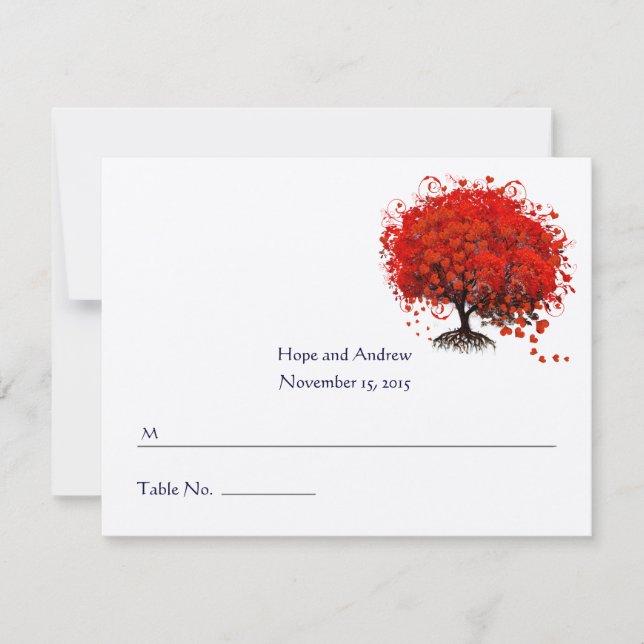 Red Heart Leaf Tree Transfer to folded tent cards (Front)