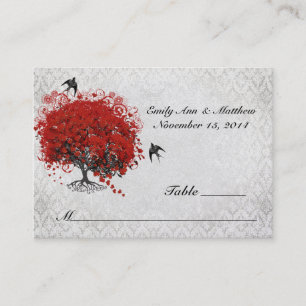 Red Heart Leaf Tree Wedding Place Card