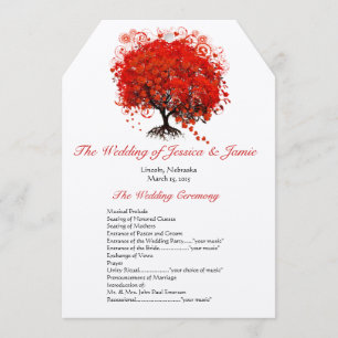Red Heart Leaf Tree Wedding Programme